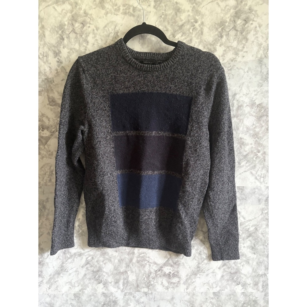 Banana‎ Republic Medium Gray Blue Block Crew Neck Long Sleeve Sweater